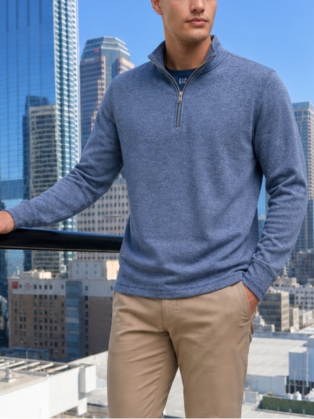GAP Men's Quarter Zip Sweater Blue Heathered Size XXL
